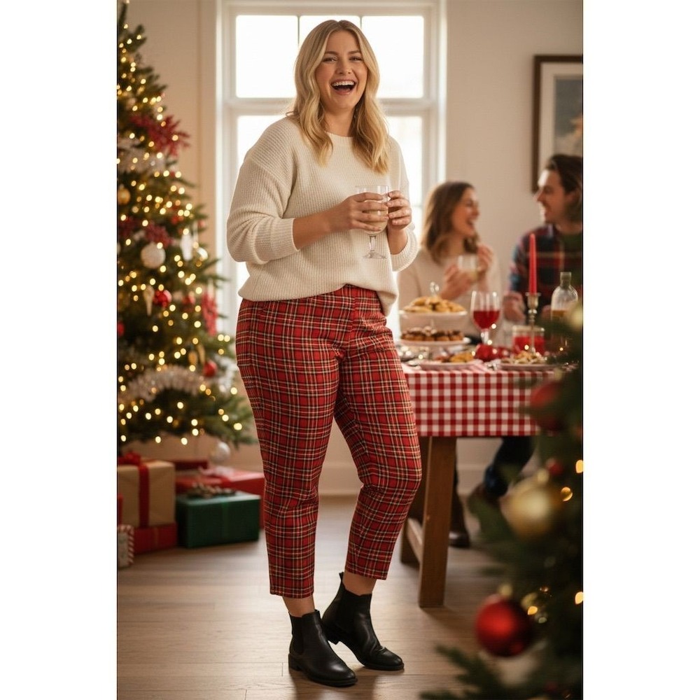 Talbots Womens Ankle Pants Sz 16WP Red Plaid Slim Fit Casual Christmas old money